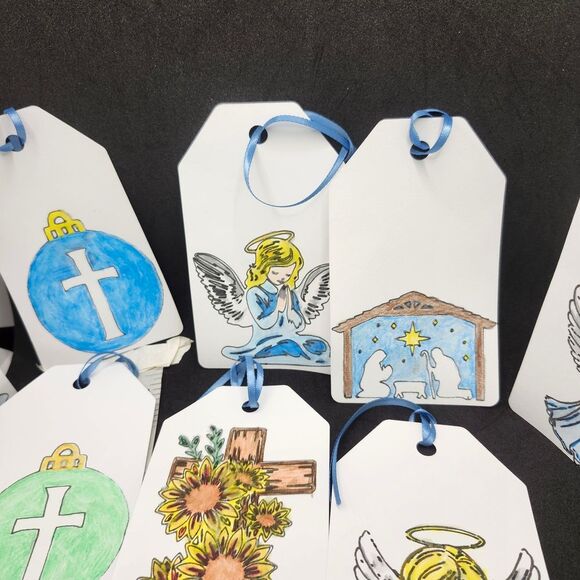 Hand Crafted Winter Christmas Gift Tags Thank You Cards Set of 12 - Picture 5 of 6